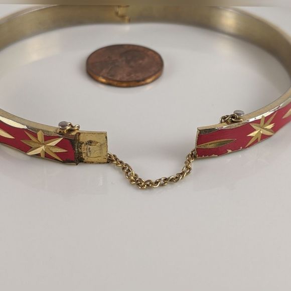 Vintage Red Enamel Diamond Star Cut Bracelet Chain - Picture 5 of 7